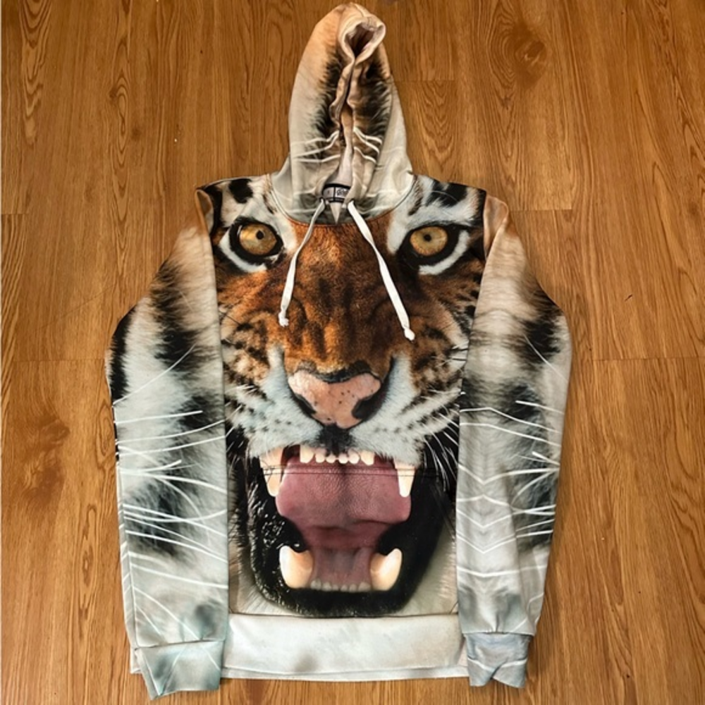 Unisex‎ Beloved Brand Bengal Tiger Huge Graphic Hoodie Size Small S Made in USA